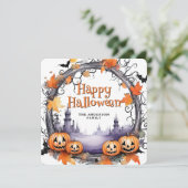 ハロウィン カード 水彩画のかぼちゃとコウモリ (スタンド正面)