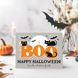 ハロウィン カード 黒猫とコウモリの「Boo!」ポストカード