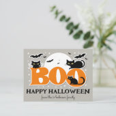ハロウィン カード 黒猫とコウモリの「Boo!」ポストカード (スタンド正面)