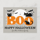 ハロウィン カード 黒猫とコウモリの「Boo!」ポストカード (正面)