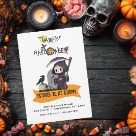ハロウィン キッズパーティ グリムリーパー 黒いカラス 墓場 招待状