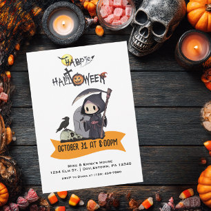 ハロウィン キッズパーティ グリムリーパー 黒いカラス 墓場 招待状