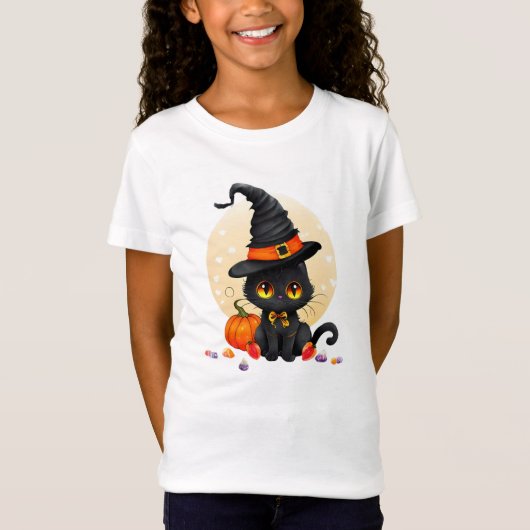 ハロウィン キッズ かわいい黒猫 Tシャツ (正面)