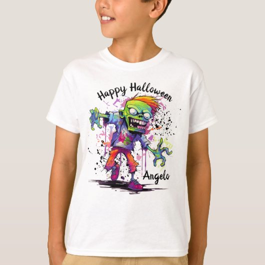ハロウィン キッズ ゾンビ カラフル Tシャツ (正面)