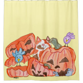 ハロウィン+キティ&壊れたパンプキン シャワーカーテン