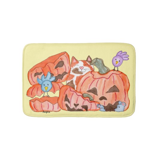 ハロウィン+キティ&壊れたパンプキン バスマット (正面)
