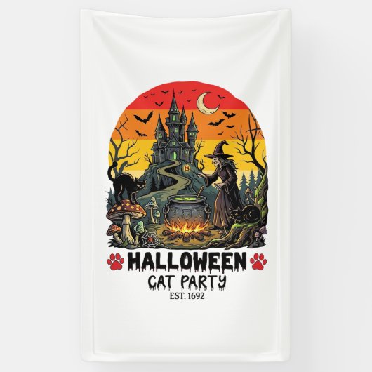 ハロウィン キャット パーティー 魔女の釜 黒猫の脅威 横断幕 (縦)