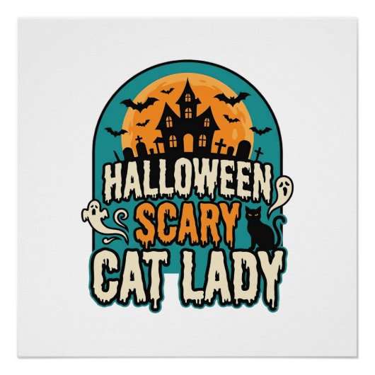 ハロウィン キャット レディ スケアリー ビンテージ 幽霊屋敷_1 ポスター (正面)