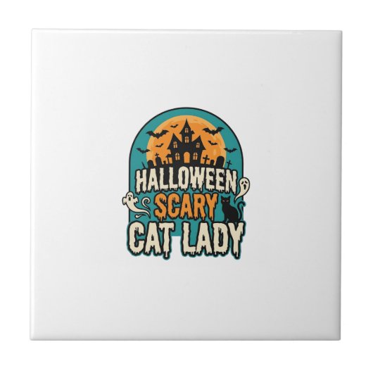 ハロウィン キャット レディ スケアリー ヴィンテージ 幽霊の館_1 タイル (正面)
