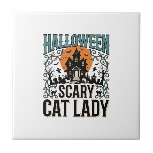 ハロウィン キャット レディ スケアリー 幽霊の館 ヴィンテージ_1 タイル (正面)