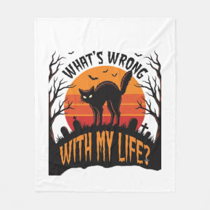ハロウィン キャット Tシャツ ヴィンテージ スプーキー ライフ ユーモア 1 フリースブランケット