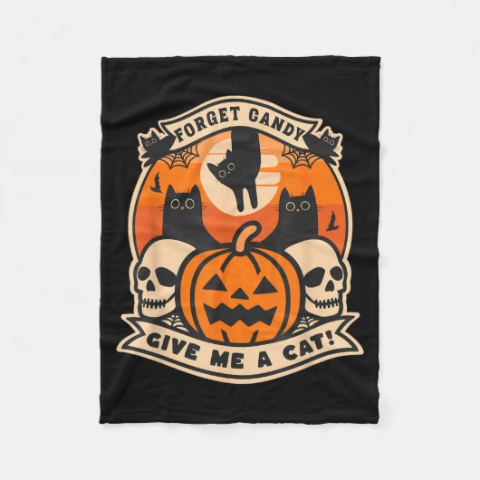 ハロウィン キャンディより猫を Funny Black Cat フリースブランケット (正面)