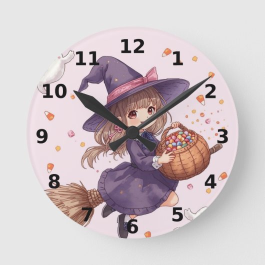 ハロウィン キャンディ ウィッチ 壁掛け時計 ラウンド壁時計 (正面)