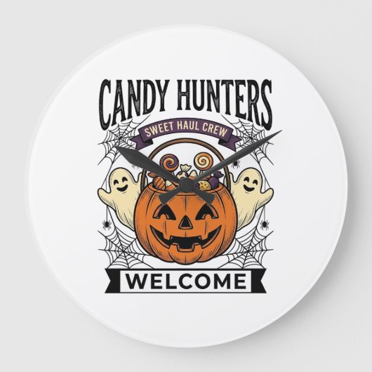 ハロウィン キャンディ コレクター アンティーク風 彫刻 かぼちゃ ラージ壁時計 (正面)