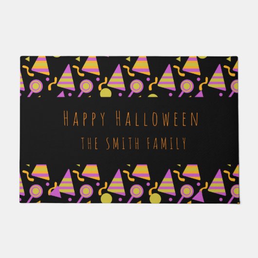 ハロウィン キャンディ ネオン パターン ネーム ドアマット (正面)