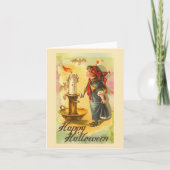 ハロウィン キャンドルスタンドと少女 ビンテージ カード (正面)
