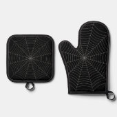 ハロウィン クモの巣 ブラック グレー ゴシック柄 鍋つかみ&鍋敷きセット (正面)