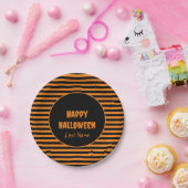 ハロウィン クラシック オレンジとブラックのストライプ ペーパープレート (パーティー)