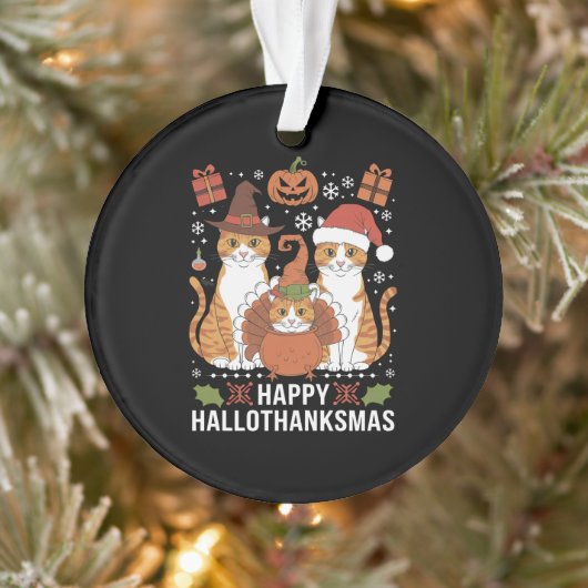 ハロウィン+クリスマスの幸せな猫 ハロウィン クリスマス オーナメント (ツリー)