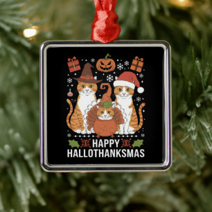 ハロウィン+クリスマスの幸せな猫 ハロウィン クリスマス メタルオーナメント