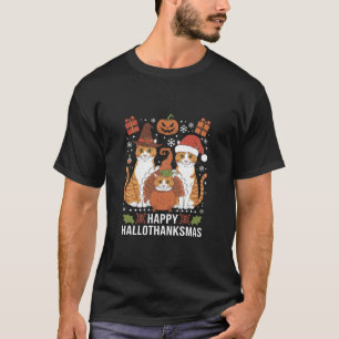 ハロウィン+クリスマスの幸せな猫 ハロウィン クリスマス Tシャツ