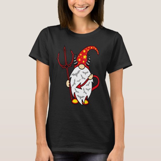 ハロウィン+グノーム+悪魔+三叉の矛+長い尻尾 Tシャツ (正面)