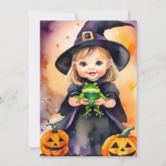ハロウィン グリーティング カード かわいい小さな魔女