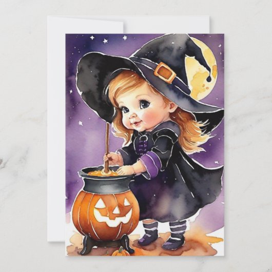 ハロウィン グリーティング カード かわいい小さな魔女 (正面)