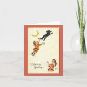 ハロウィン　グリーティング　少年　黒猫　しっぽ　ヴィンテージ カード (正面)