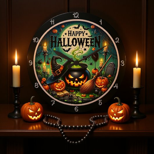 ハロウィン グリーン コールドロン ラージ壁時計