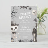 ハロウィン グレー 男の子 フォーエバー スプーキー 4歳の誕生日 招待状 (スタンド正面)