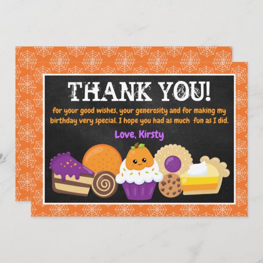 ハロウィン ケーキとお菓子 誕生日 サンキューカード (正面/裏面)
