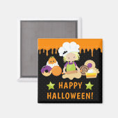 ハロウィン ケーキと焼き物 ブロンドの女の子 マグネット (正面/裏面)