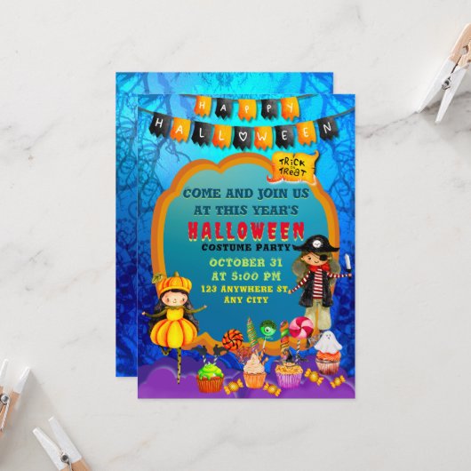 ハロウィン コスチューム キッズ パーティー イベント 招待状 (正面/裏面インサイチュ)