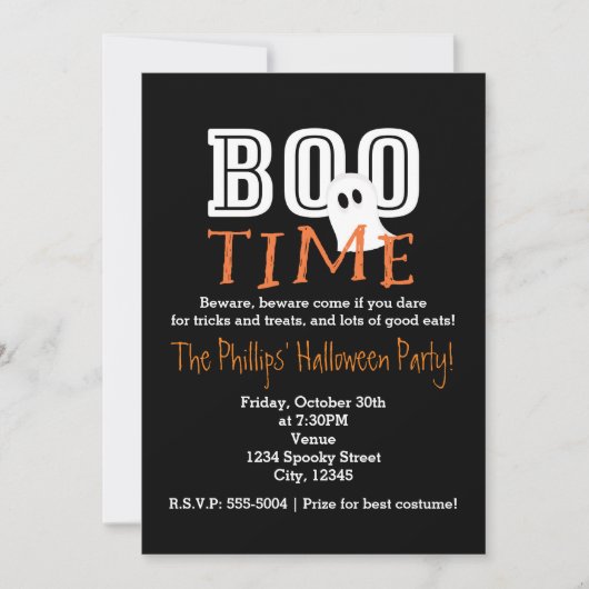 ハロウィン コスチューム パーティー への招待状 BOO TIME 招待状 (正面)
