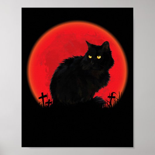 ハロウィン コスチューム ブラッドムーン 黒猫 魔女猫 ポスター (正面)