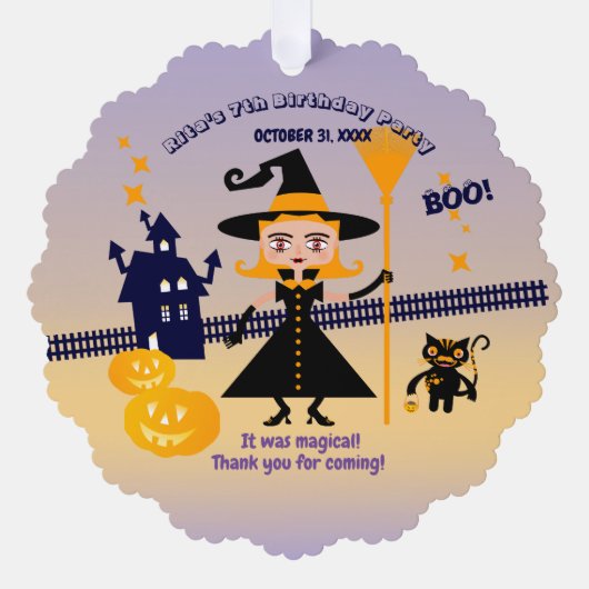 ハロウィン コスチューム 少女 魔女 誕生日 パーティー オーナメントカード (正面)
