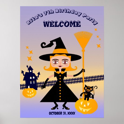 ハロウィン コスチューム 少女 魔女 誕生日 パーティー ポスター (正面)