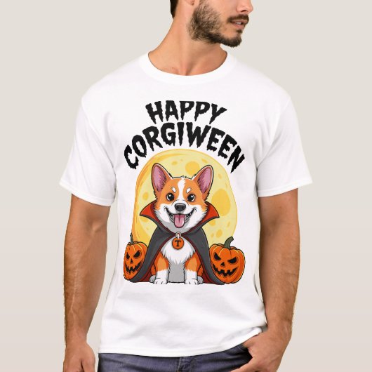ハロウィン コーギーウィーン、スプーキーコーギー犬 Tシャツ (正面)