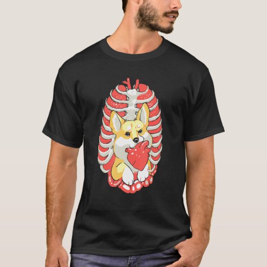 ハロウィン コーギー ハート泥棒 楽しいTシャツ Tシャツ (正面)