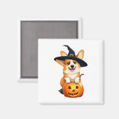 ハロウィン コーギー 魔女の帽子 マグネット (正面/裏面)