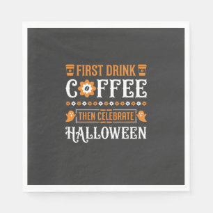 ハロウィン コーヒーで始まりハロウィンを祝おう タイポグラフィ D スタンダードランチョンナプキン