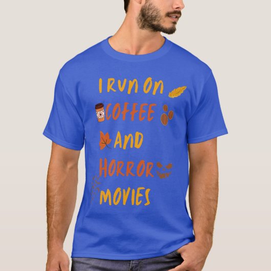 ハロウィン コーヒーとホラー映画で動く ヴィンテージ Tシャツ (正面)