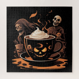 ハロウィン コーヒーアート - スケルトンのあるスプーキーなラテ ジグソーパズル