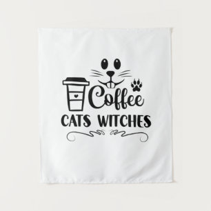 ハロウィン コーヒー 猫 魔法使い 誕生日 タペストリー