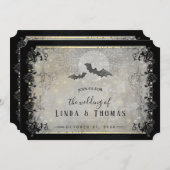 ハロウィン・ゴシック・こうもりズ・グレー&ブラック「Togher With」 招待状 (正面/裏面)