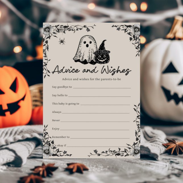 ハロウィン ゴシック ビンテージ アドバイスと願い事 ゲーム (Black Floral Gothic Little Boo Baby Shower Advice and Wishes Game)