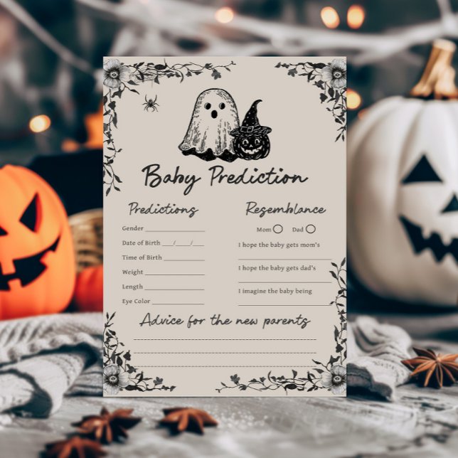 ハロウィン ゴシック ビンテージ 赤ちゃんの予測ゲーム (Black Floral Gothic Little Boo Baby Shower Baby Predictions Game)