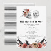 ハロウィン ゴシック ピンク フラワースカル ブライダルシャワー 招待状 (正面/裏面)