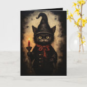 ハロウィン・ゴス・オカルトのための黒猫デザイン, 黒猫のゴシックデザイン カード (黄色い花)